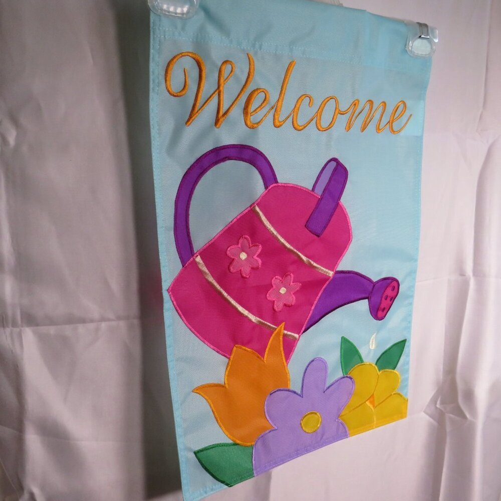 Embroidered Welcome Spring Watering Can Gardening Flag 18x12" Made by JetMax